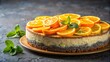 © Praphunsak - Moist and flavorful cheesecake with a delicate poppy seed topping and sliced oranges on top , baked, orange,  baked, orange