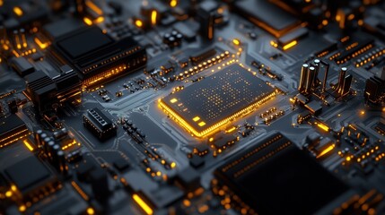 Poster - Stunning close-up image of a circuit board featuring glowing components. The intricate design highlights the connection between technology and innovation, ideal for tech-related projects.