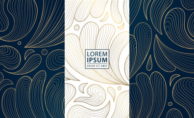 Wall Mural - vector set of gold luxury art deco backgrounds, nature fancy ornate pattern. leaf floral wine, spa, 