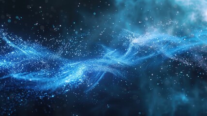 Poster - Wonderful picture of blue light of sparkling particles scattered across space background, create abstract bokeh effect perfect for designs that aim to evoke a sense of energetic and fantasy. AIG53.