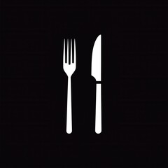 Poster - Minimalist cutlery logo featuring elegant knife and fork silhouettes designed for modern culinary branding and dining experiences