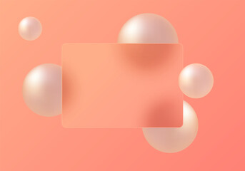 Poster - glass morphism landing page with frame. illustration with blurred gradient floating spheres.