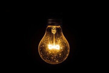 Aufkleber - Glowing light bulb with warm illumination against a dark background