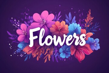Aufkleber - Vibrant arrangement of colorful flowers against a deep purple background creating a striking visual effect