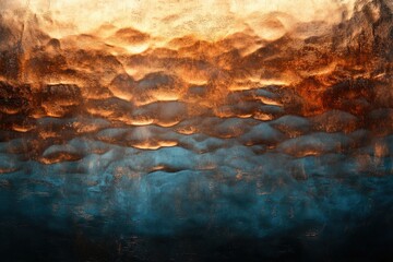 Leinwandbilder - Abstract textured background with a blend of dark teal and warm copper-orange tones, resembling a stylized landscape.