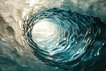 Poster - A mesmerizing view inside a glacial cave, swirling teal ice creates a tunnel-like effect.