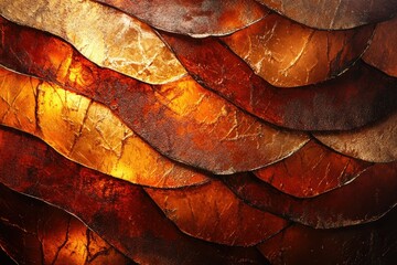 Aufkleber - Abstract art showcasing layered, textured forms in rich, warm hues of burnt orange and gold.