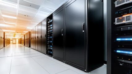 Poster - High Tech Data Center Illuminated Black Server Racks and Advanced Storage Equipment for Optimal Technology Performance