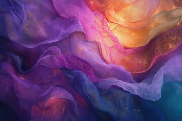 Poster - Abstract image of colorful translucent fabric, creating a dreamy, ethereal atmosphere.