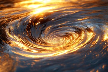 Fototapete - A mesmerizing vortex of golden water swirling at sunset, a breathtaking natural phenomenon.