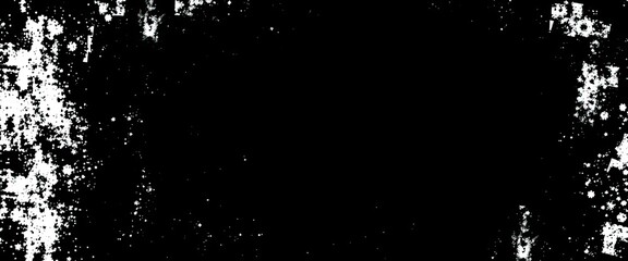 Fototapete - Abstract featuring black background with asymmetrical white splatter and patterns along edges