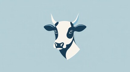 Aufkleber - Stylized minimalist cow logo for dairy farm brand showcasing soft blue and white colors and modern design elements