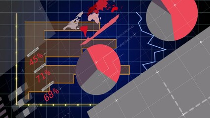 Poster - Animation of world map with pie charts and geometric shapes for data visualization