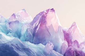 Poster - Pastel-colored crystal mountainscape, serene and dreamy, ethereal beauty.