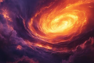 Poster - Fiery vortex swirling in a cosmic storm, intense orange and purple hues dominate the scene.