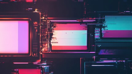 Poster - Electronic display screens displaying digital and artistic glitch effects