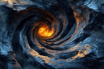 Poster - A swirling vortex of fiery orange and dark blue rock creates a mesmerizing, otherworldly scene.