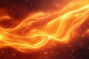 Poster - Fiery orange cosmic waves flow through a star-studded dark expanse, creating a vibrant, energetic scene.