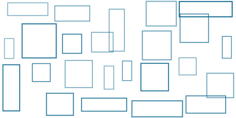 Poster - Simple Overlapping Rectangular Frames of Various Sizes, Colored in Shades of Blue - Geometric Shapes Pattern, Texture on Wide Scale White Background - Design Template in Editable Vector
