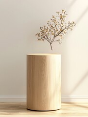 Poster - 3D podium with soft natural lighting, wooden textures, organic ambiance, warm pastel color scheme, seamless elegance, refined composition, subtle atmospheric depth, ultra-high resolution