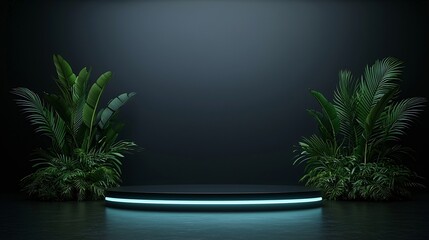 Poster - Artistic 3D podium with a surreal dreamscape background, soft misty atmosphere, glowing rim light, abstract floating elements, cinematic beauty, conceptual depth, highly detailed