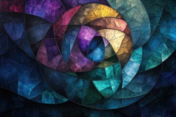 Aufkleber - Abstract swirling mosaic artwork with dark, jewel-toned colors creating a sense of depth and movement.