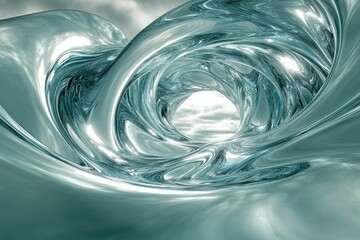 Poster - Abstract swirling teal liquid forms a vortex leading to a cloudy sky.
