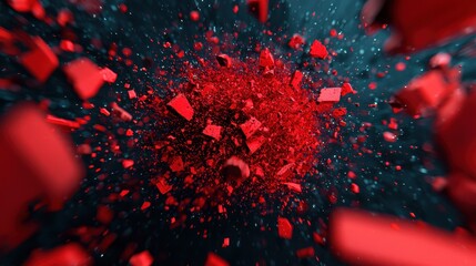 Poster - Abstract Explosion of Red Particles with Dynamic Motion in Cosmic Background