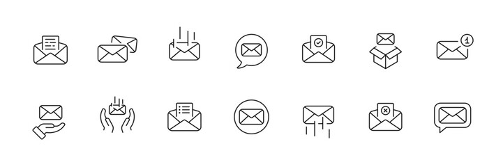 Poster - Flat linear email icons set: communication, messaging, envelope concepts.