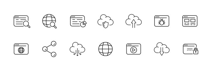 Poster - Linear icons set of web and cloud computing in flat style.