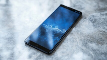 Poster - A modern smartphone displays a textured blue and white image