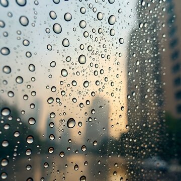 Raindrops on glass surface background droplets texture.