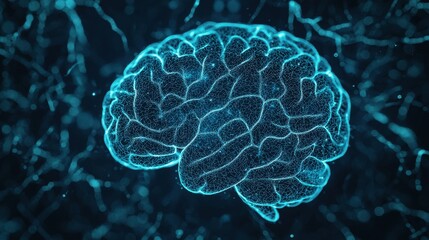 Poster - Futuristic Digital Brain Concept with Neon Glow and Neural Network Connections Visualizing Intelligence and Thought