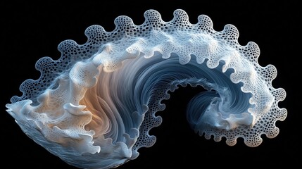 Poster - Wave made of white and blue shapes. The shapes are very detailed and the wave is very long. AI generated