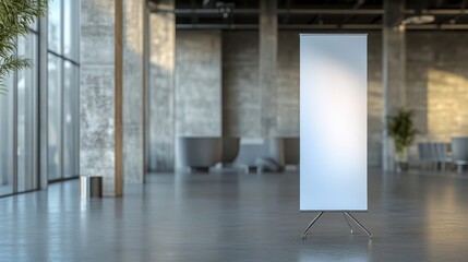Poster - An empty advertising banner stands in a modern minimalist interior space