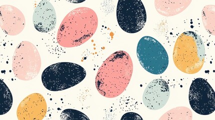 Poster - A colorful pattern featuring abstract, textured egg shapes in pastel and bold colors against a light background.