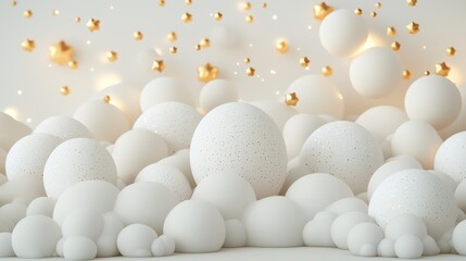 Poster - A serene arrangement of white spheres and golden accents, creating a dreamy, minimalist aesthetic.