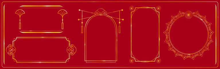 Poster - chinese frame collection with gold ornamental designs on red background. traditional asian decorativ