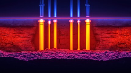 Wall Mural - futuristic neon lights illuminate an underground structure, symbolizing advanced technology and inno