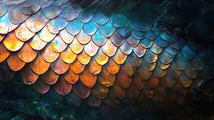 Poster - Beautiful iridescent scale texture shows colorful pattern and details
