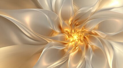 Poster - elegant golden abstract fractal art with flowing curves and light effect