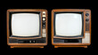 © Arif - Two vintage television sets with blank screens, isolated on a black background.