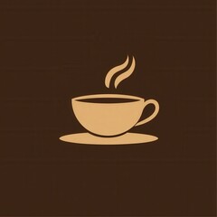 Aufkleber - Elegant minimalist coffee cup logo with steam and scattered coffee beans in warm brown and beige tones for a cozy cafe atmosphere