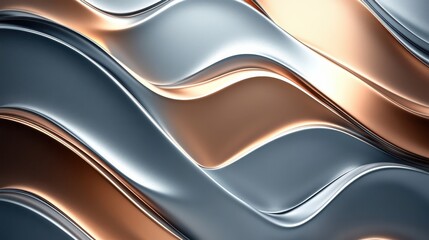 Poster - abstract metallic waves with silver and copper tones for modern design concept