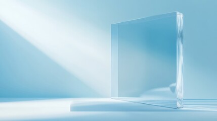 Poster - A transparent clear glass object stands with projected light rays
