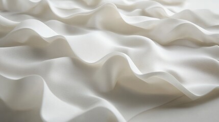 Poster - soft white silk fabric with elegant flowing waves and textured folds in close-up view