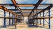 © PabloStock - Pencil drawing of metal framework. Brown and blue structure under light blue sky shows construction framework and support beams.