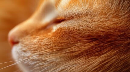 close-up of a cat's face, showcasing its fur and peaceful expression.