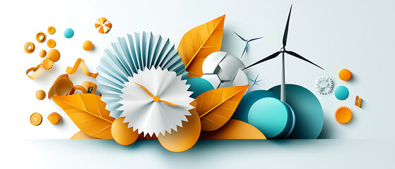 Poster - Wind energy innovations and time management concepts modern environment digital art creative design perspective