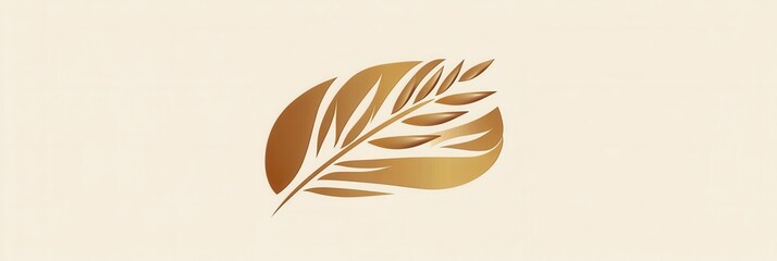 Aufkleber - Minimalist bread logo featuring an abstract loaf silhouette and wheat texture in warm beige and gold tones